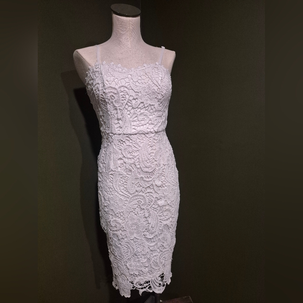 Lace Form Fitting Midi Graduation| Reception| Elopement Dress
